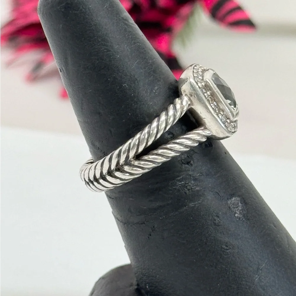 David Yurman Petite Albion Prasiolite Diamond Ring .925 Sterling Silver Sz 7